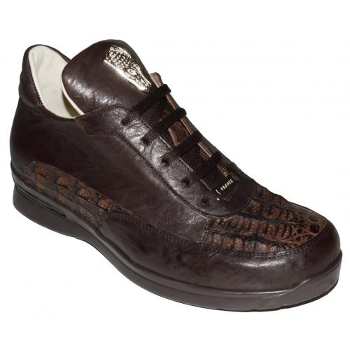 Fennix "3235" Brown Genuine Hornback Alligator / Calfskin Sneakers With Silver Alligator Hardware